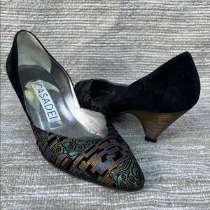 CASADEI Vintage Kitten Heels Metallic Pattern Black size 8.5
